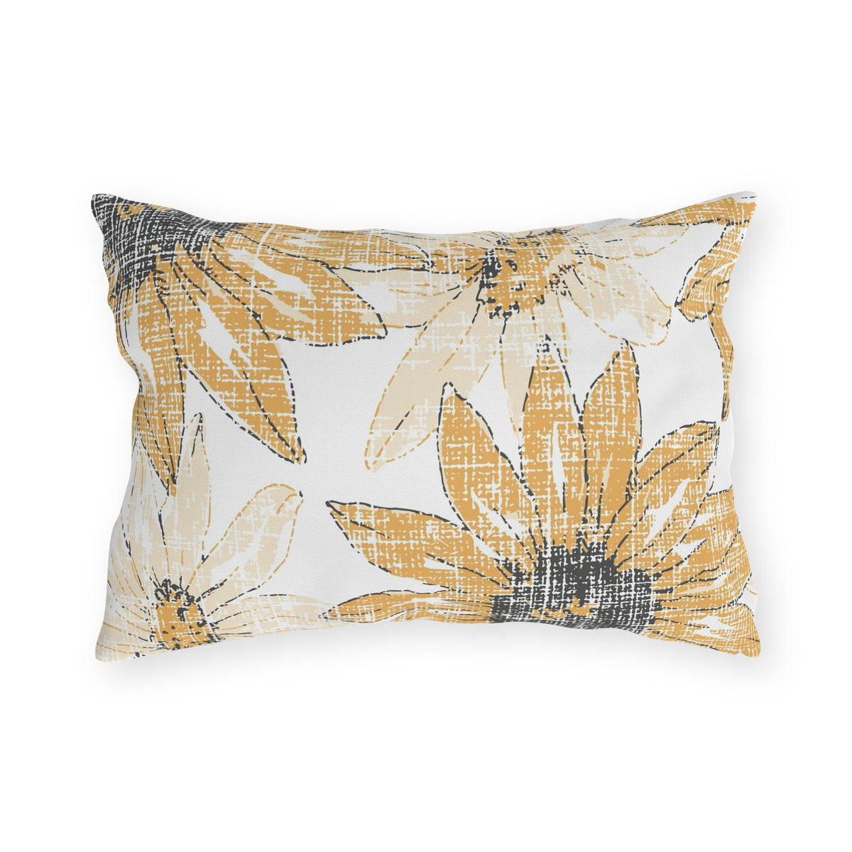 Sunflower Sketch Outdoor Pillow — Yellow Floral Patio Cushion