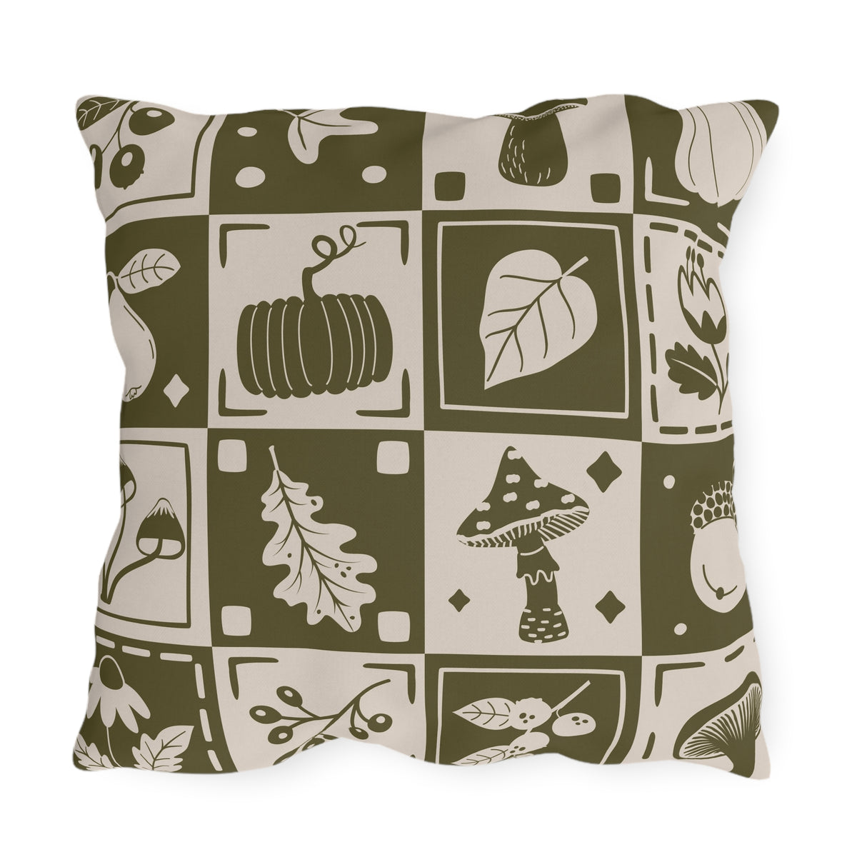 Autumn Botanicals Outdoor Pillow | Pumpkin Leaf Mushroom Acorn Pattern