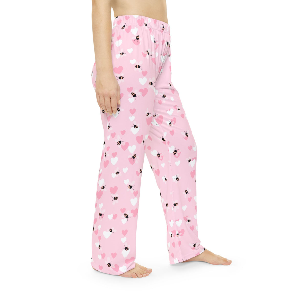 Heart and Bee Pattern Pajama Pants | Pink All-Over Print