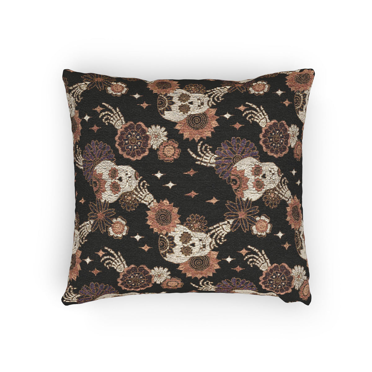 Skull and Roses Woven Pillow | Gothic Floral Pattern, Dark Boho Decor