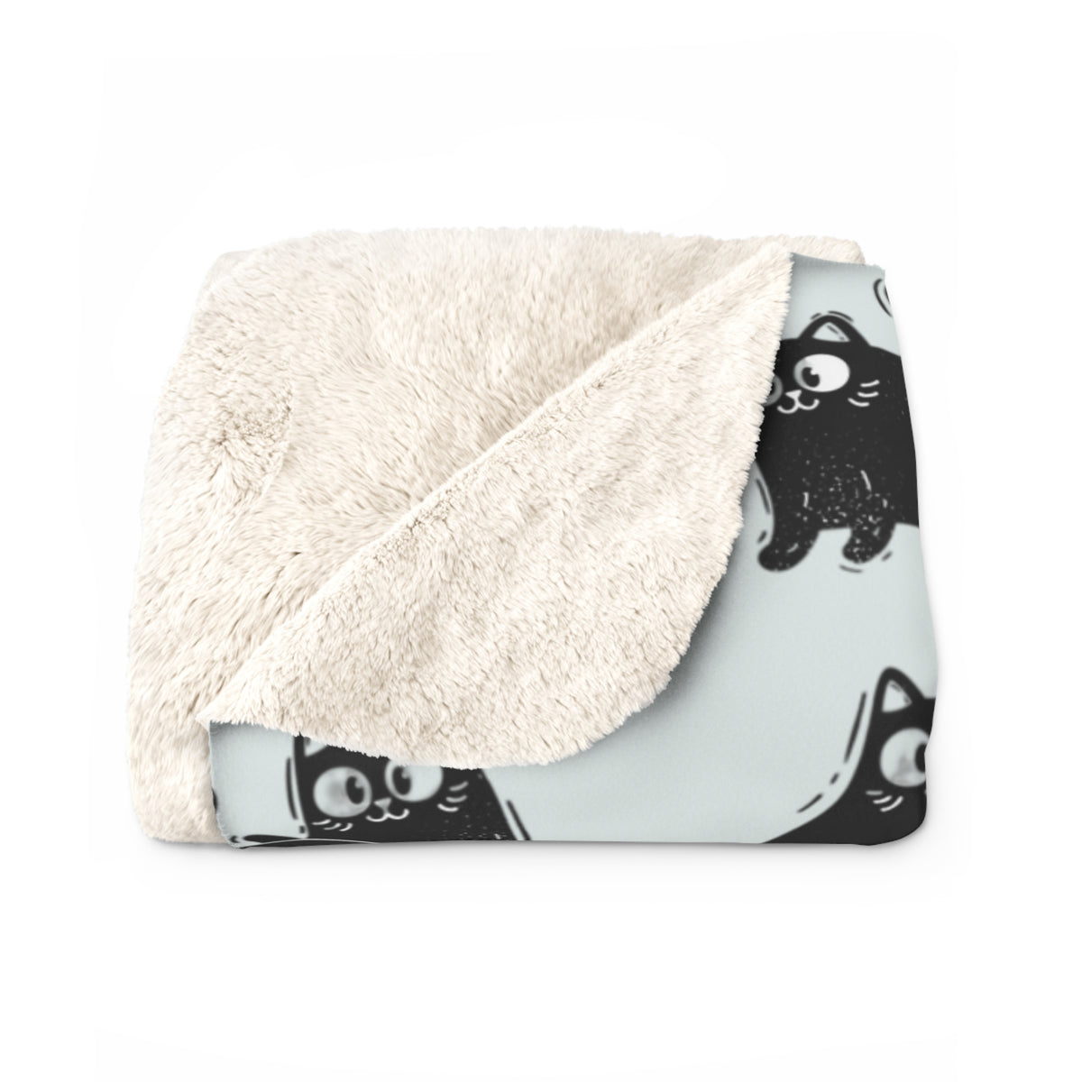 Niedliche Sherpa-Fleece-Decke mit schwarzem Katzenmuster