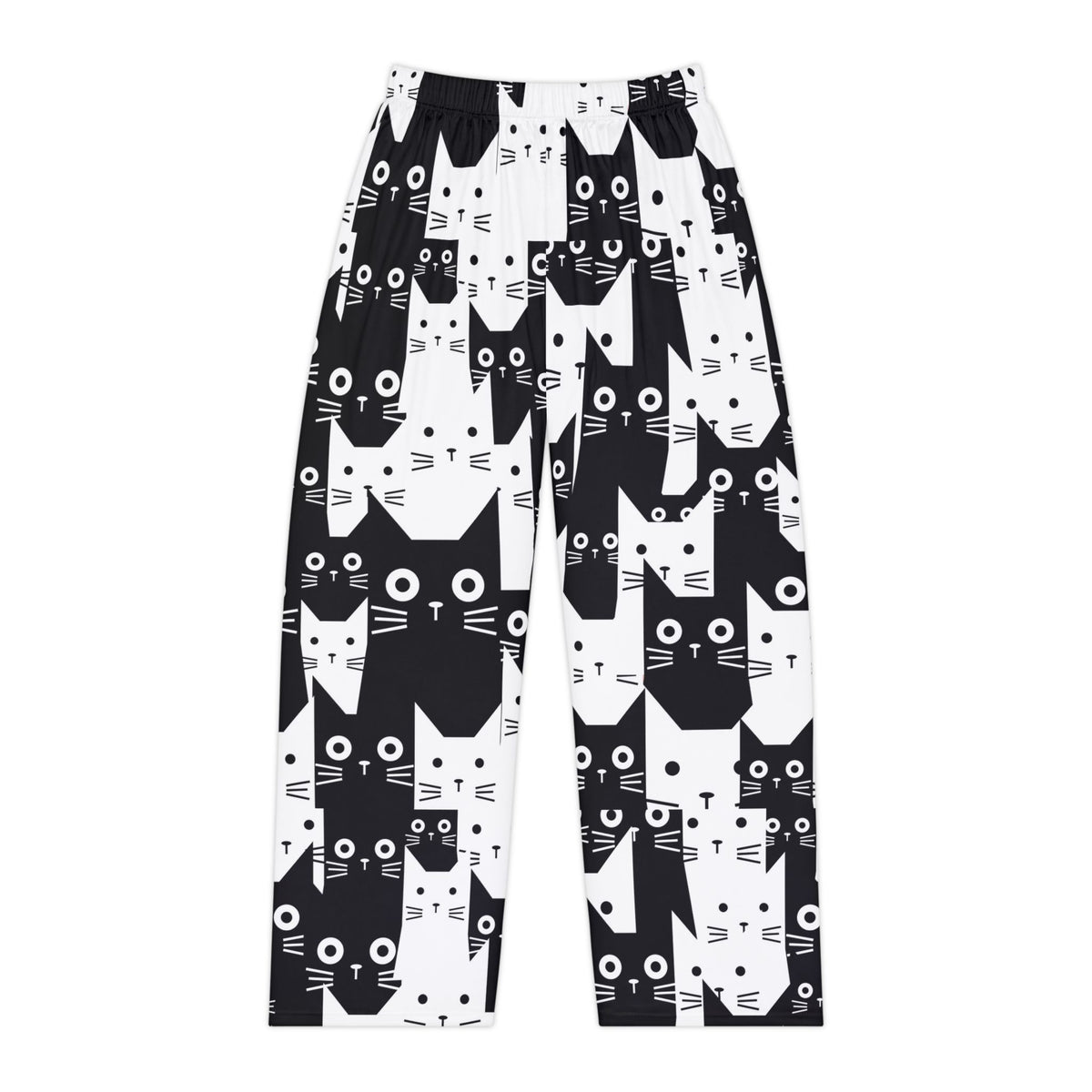 Fun Black and White Cat Print Women's Pajama Pants, Cute Sleepwear