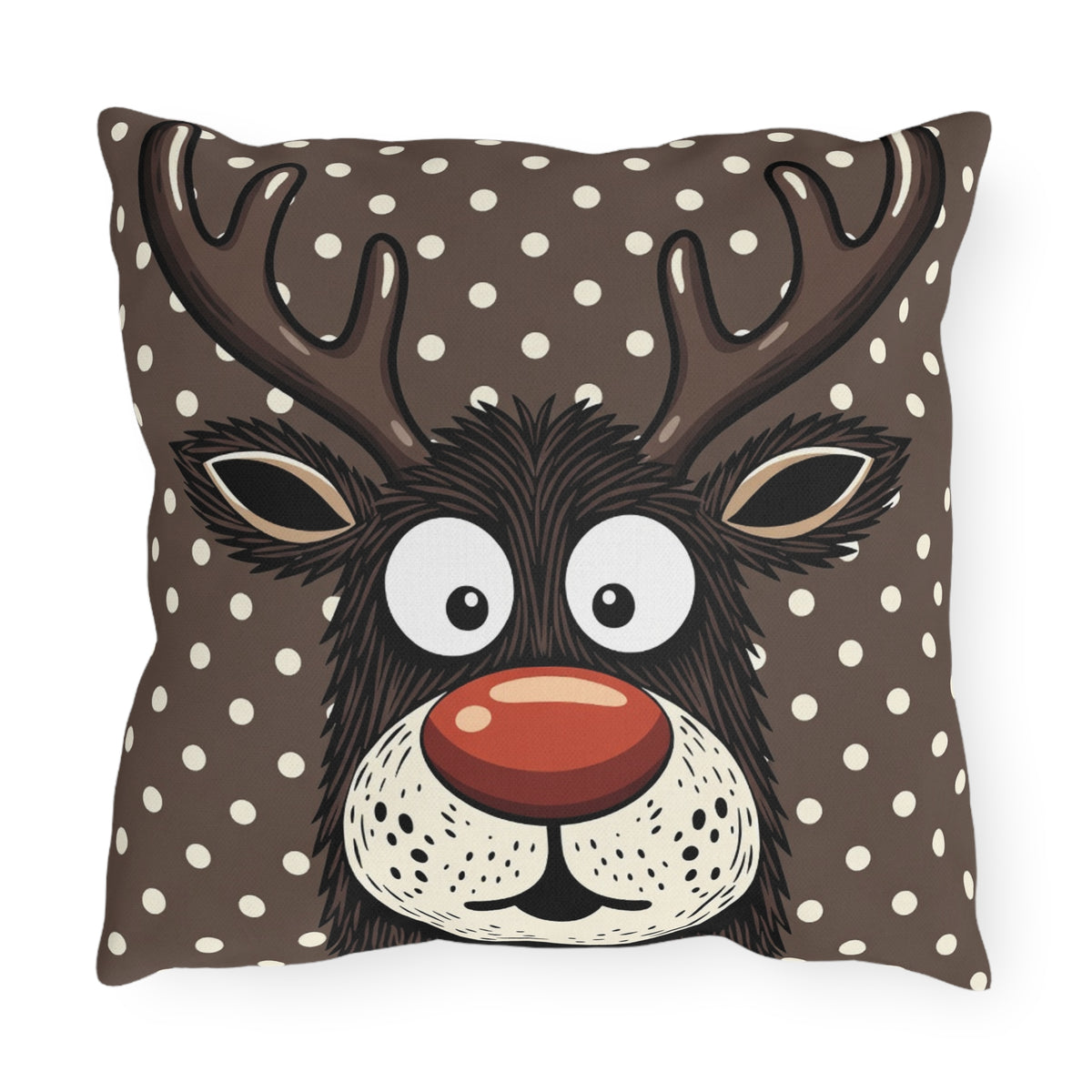 Reindeer Face Outdoor Pillow — Cute Polka Dot Christmas Decor
