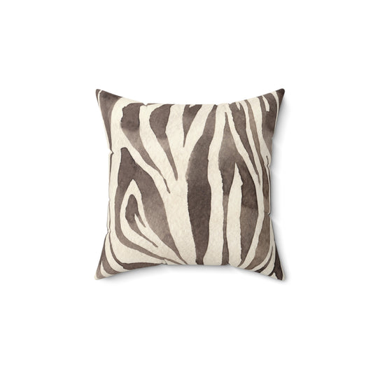 Square pillow with zebra stripe pattern cover, black on cream, with knife edge.