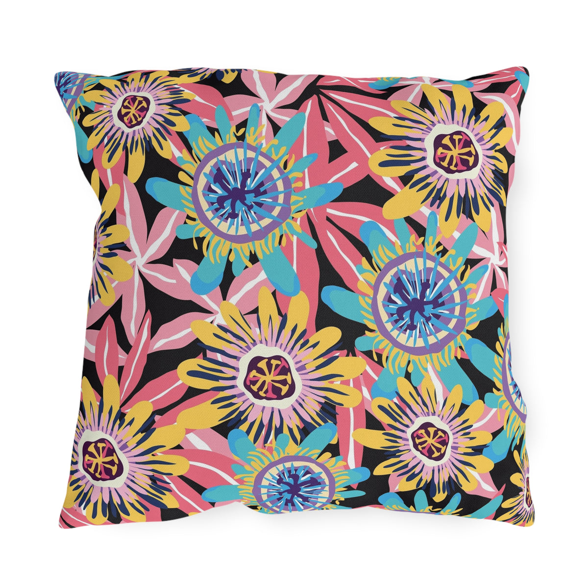 Abstract Floral Pattern Outdoor Pillows | Colorful Tropical Blossom Cushion