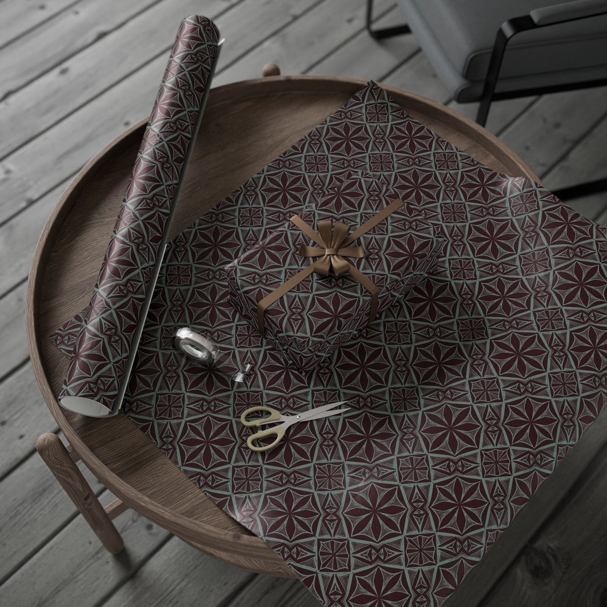 Geometric Starburst Pattern Wrapping Paper | Burgundy Teal Gift Wrap