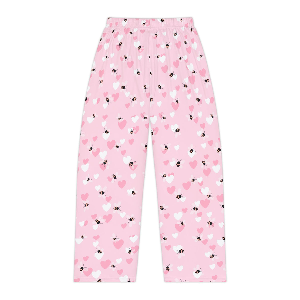 Heart and Bee Pattern Pajama Pants | Pink All-Over Print