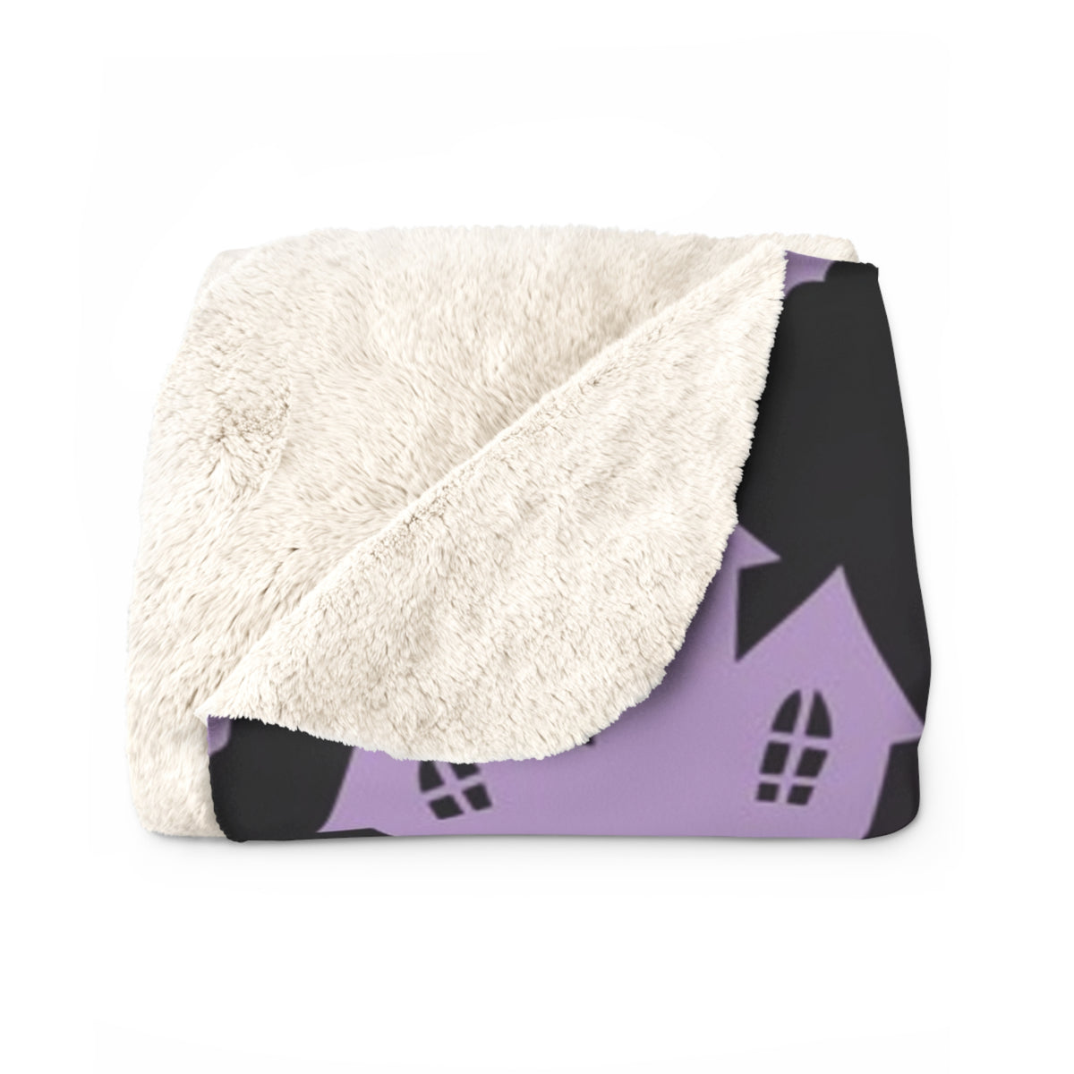Haunted Castle and Mushrooms Sherpa Blanket | Purple Halloween Pattern