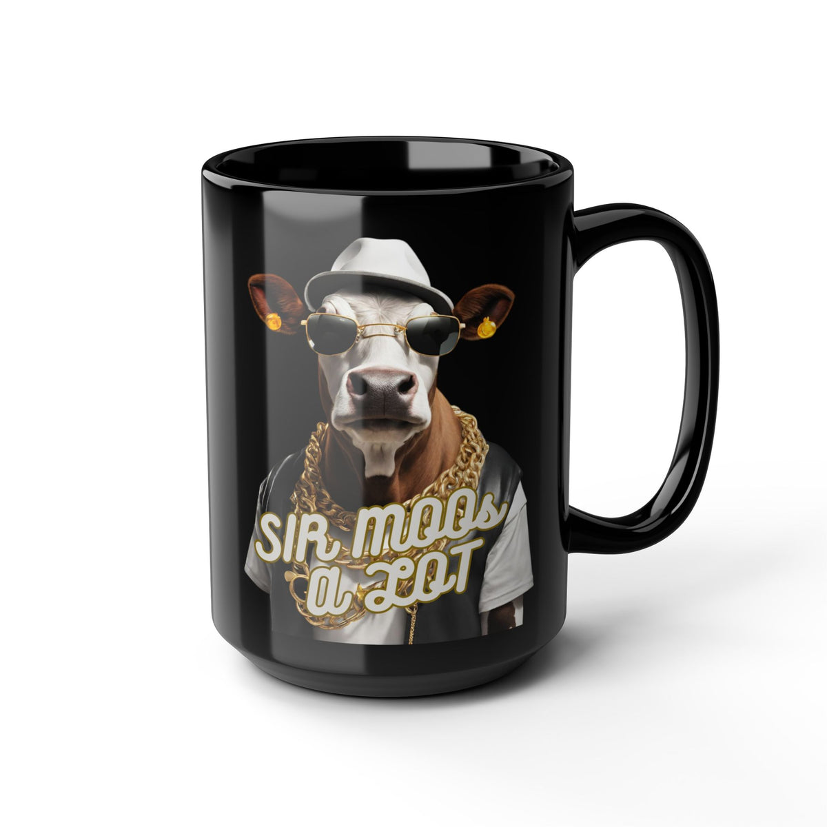 Sir Moos-a-Lot Cow Mug — Funny Hipster Cow Coffee Cup (Black, 11oz/15oz)