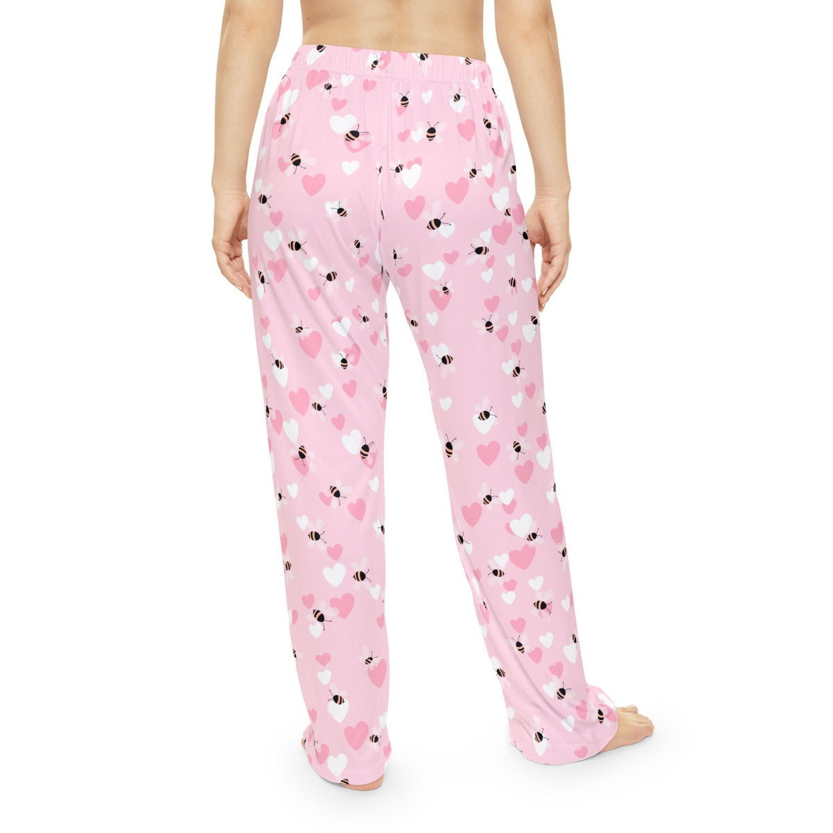 Heart and Bee Pattern Pajama Pants | Pink All-Over Print