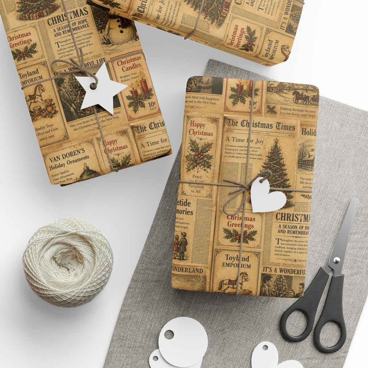 Vintage Christmas Newspaper Pattern Gift Wrap Roll | Wrapping Paper