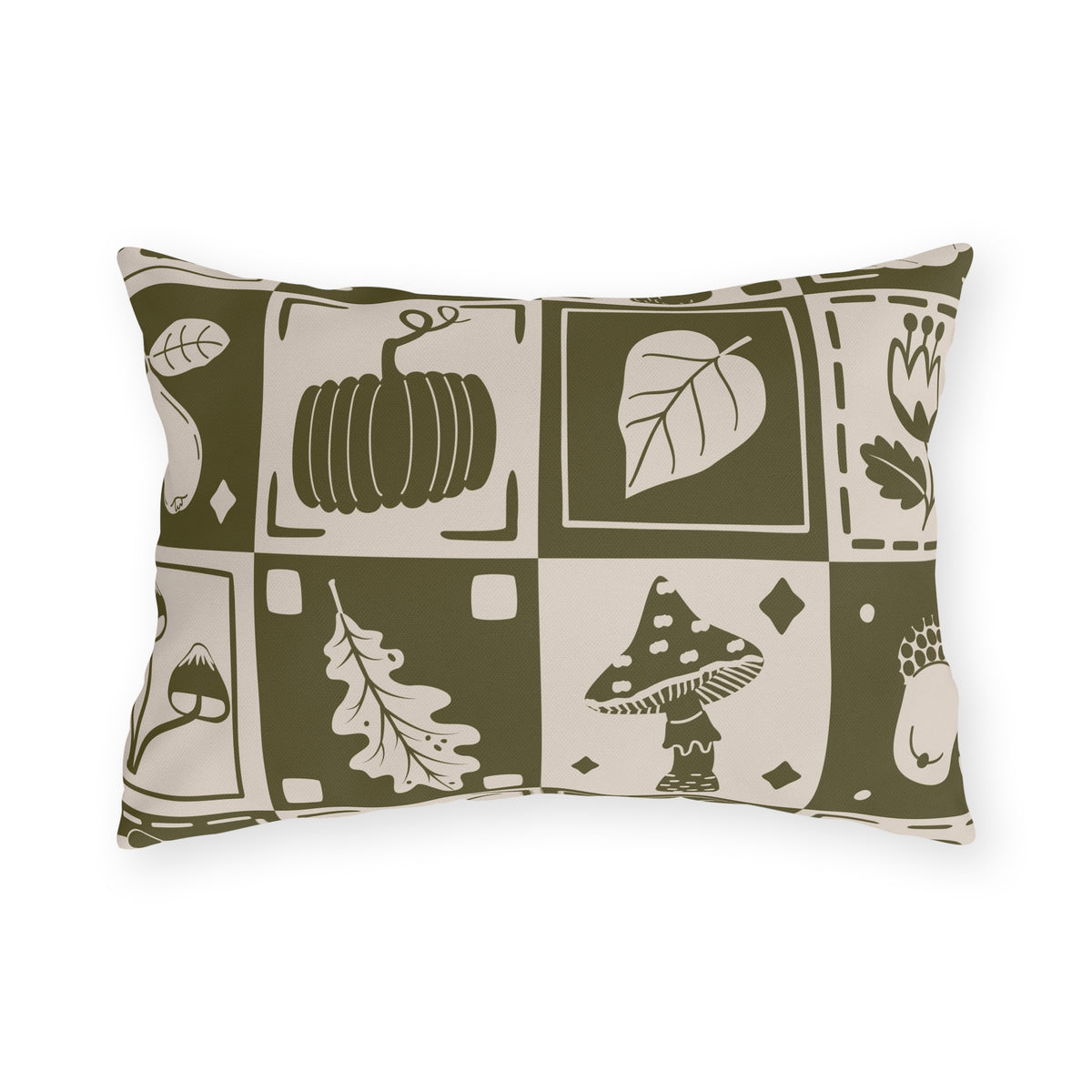 Autumn Botanicals Outdoor Pillow | Pumpkin Leaf Mushroom Acorn Pattern