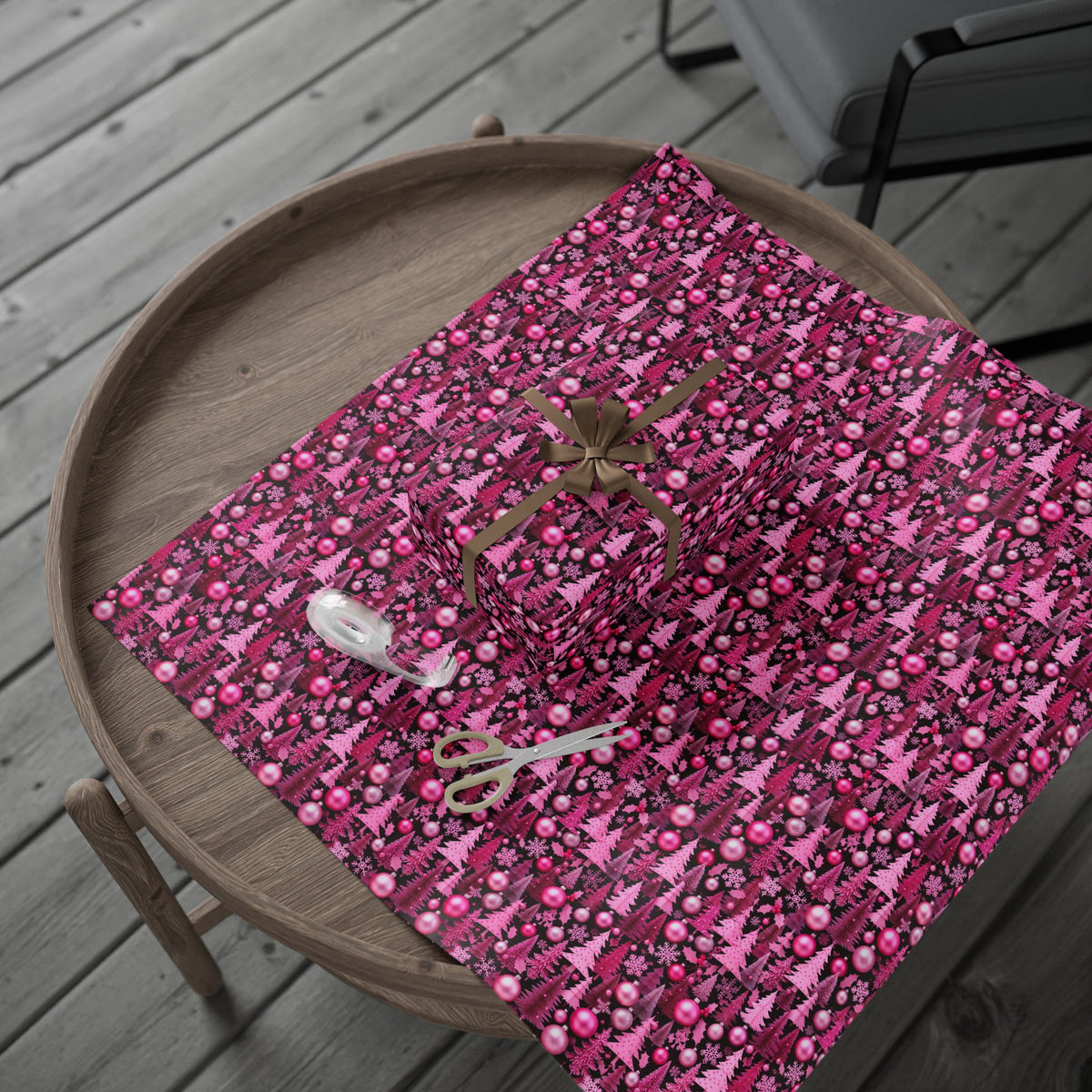 Pink Holidays Ornaments Wrapping Paper | Designer Christmas Pattern Roll