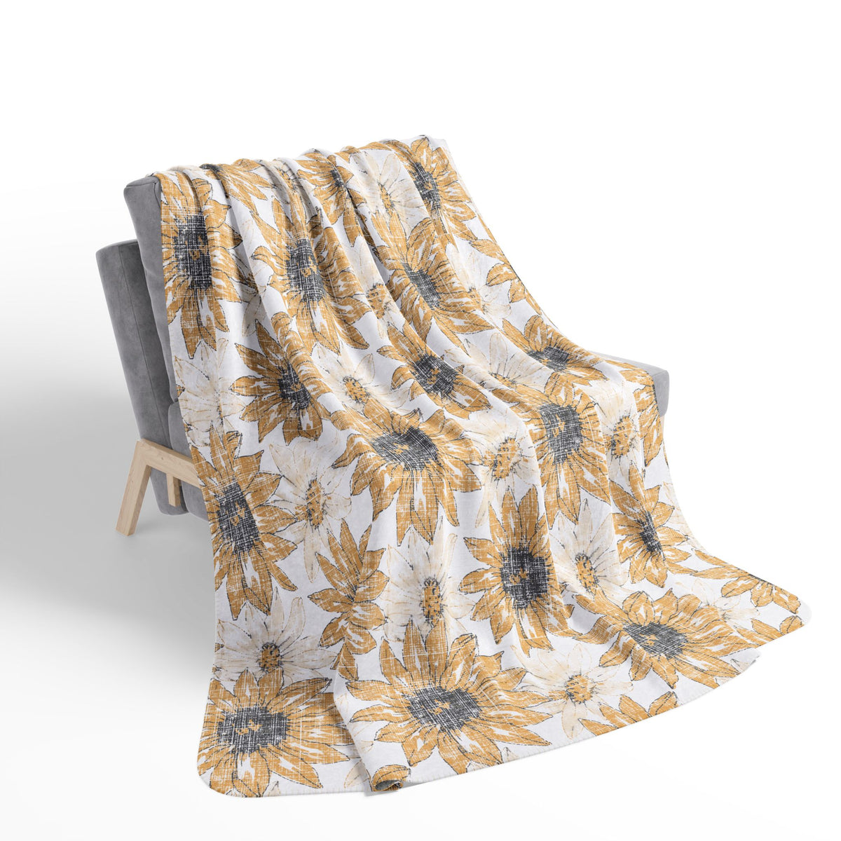 Watercolor Sunflower Fleece Sherpa Blanket | Floral Cozy Throw