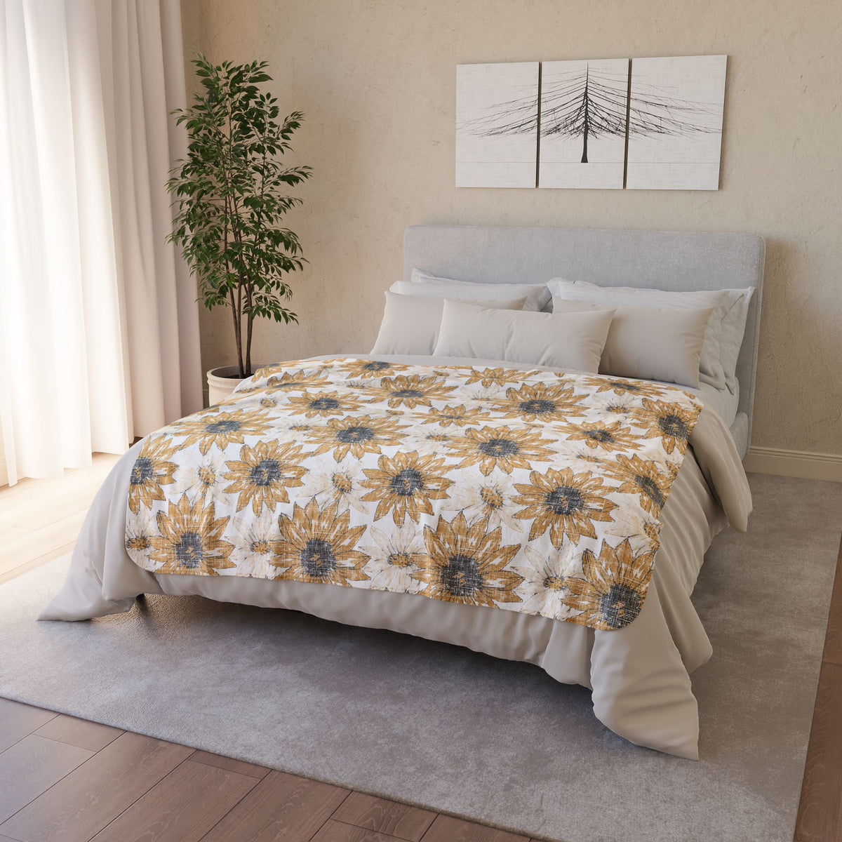 Watercolor Sunflower Fleece Sherpa Blanket | Floral Cozy Throw