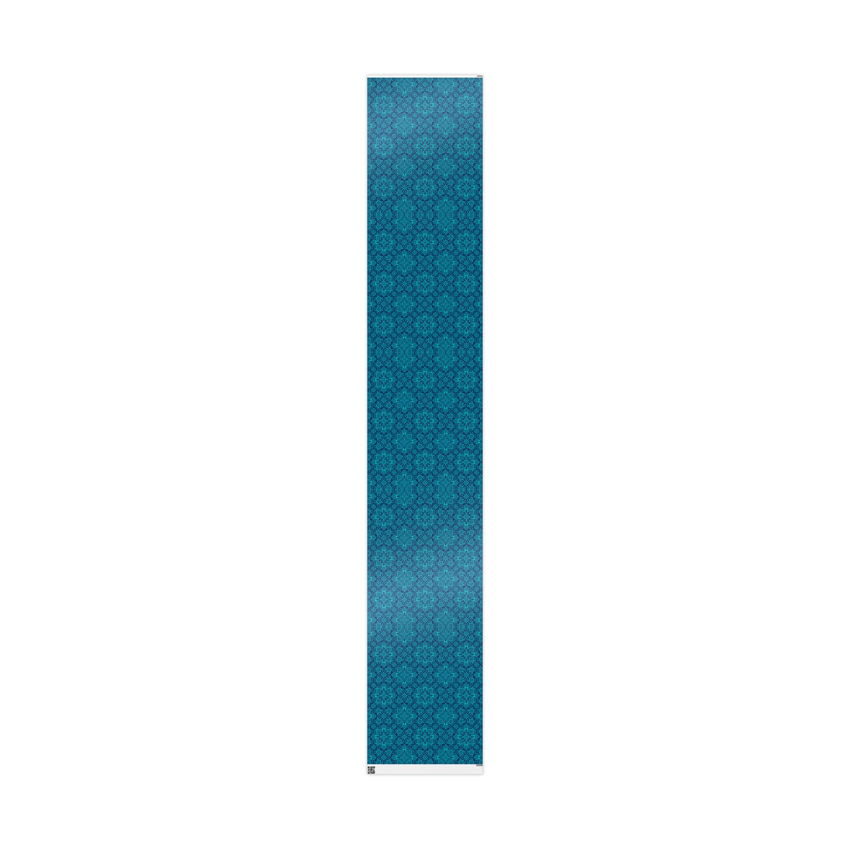 Tall teal wrapping paper panel with repeating Moroccan tile geometric pattern