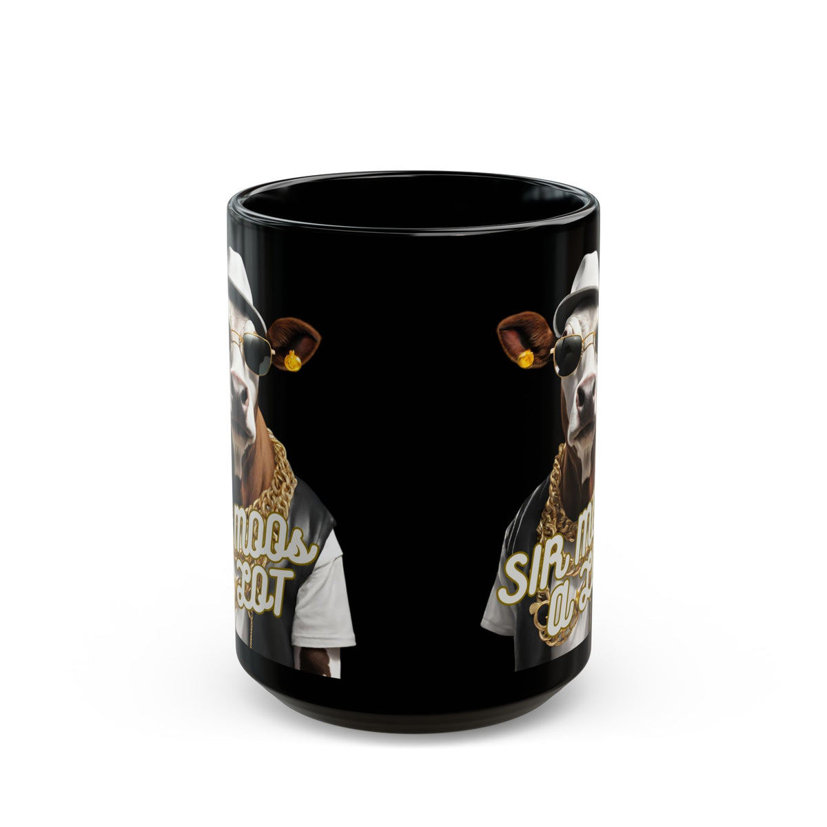 Sir Moos-a-Lot Cow Mug — Funny Hipster Cow Coffee Cup (Black, 11oz/15oz)