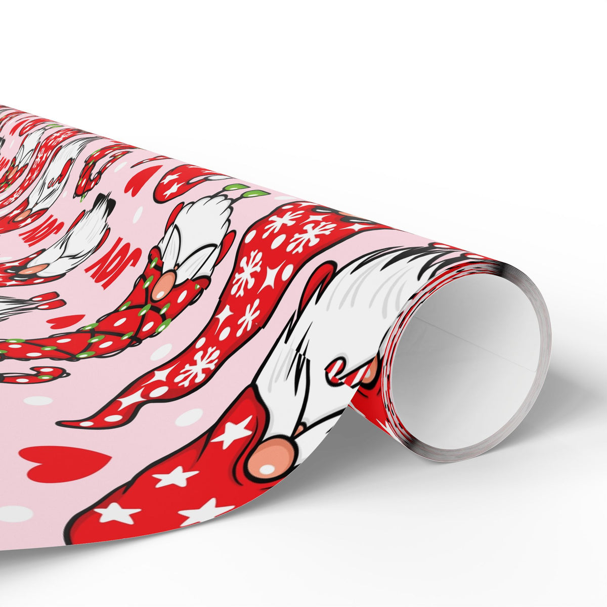 Christmas Gnome Pattern Wrapping Paper | Roll, Heart Motif