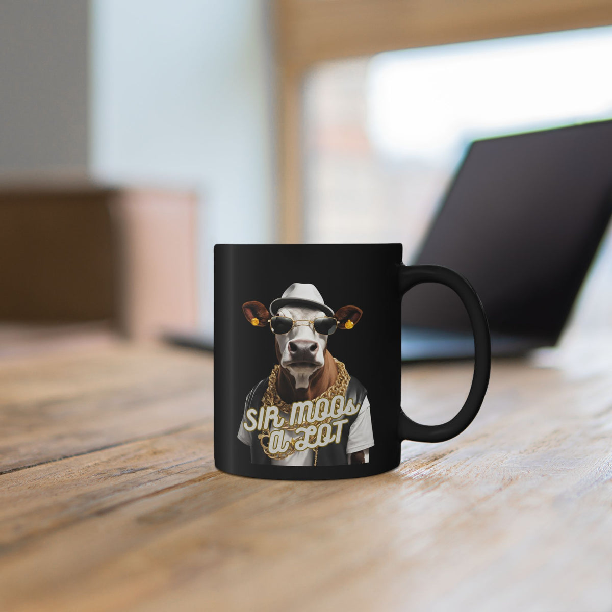 Sir Moos-a-Lot Cow Mug — Funny Hipster Cow Coffee Cup (Black, 11oz/15oz)
