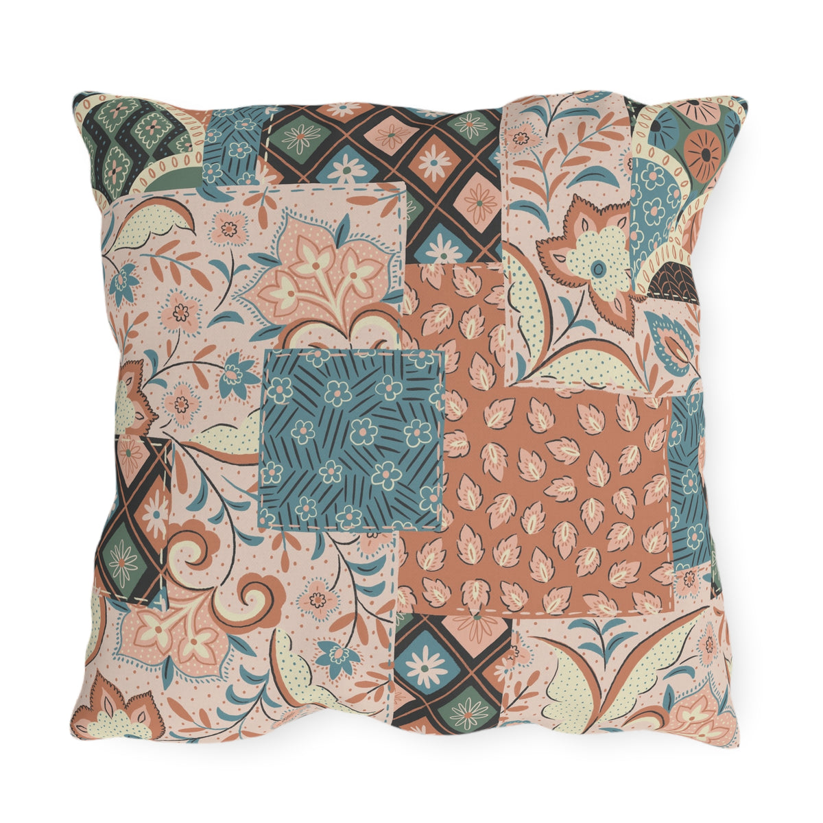 Boho Patchwork Floral Throw Pillow | Outdoor Pillow