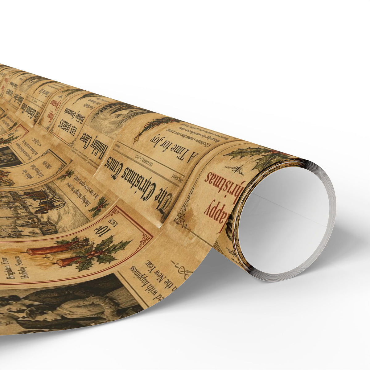 Vintage Christmas Newspaper Pattern Gift Wrap Roll | Wrapping Paper