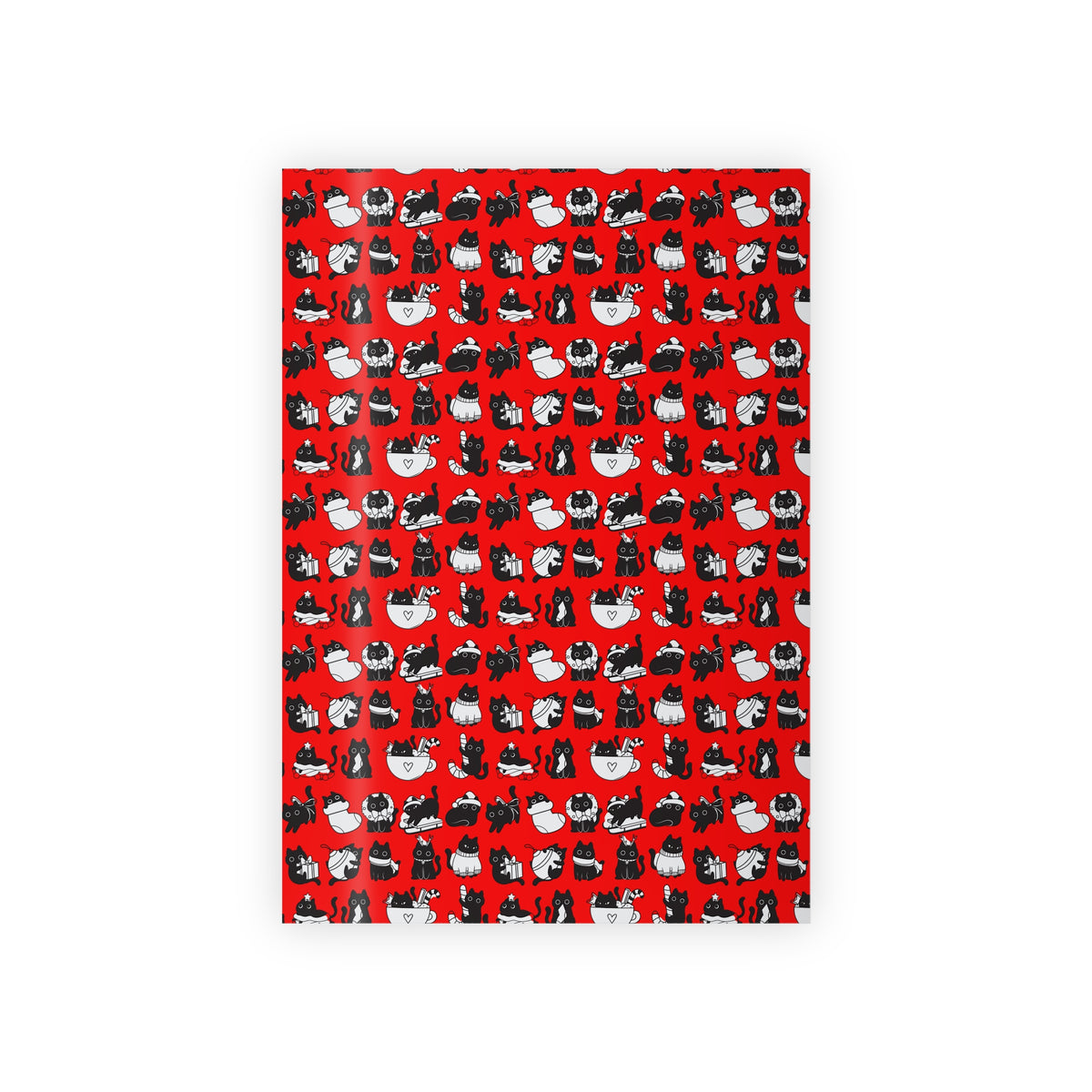 Cat Pattern Gift Wrap Roll — Red Holiday Wrapping Paper with Black & White Cats