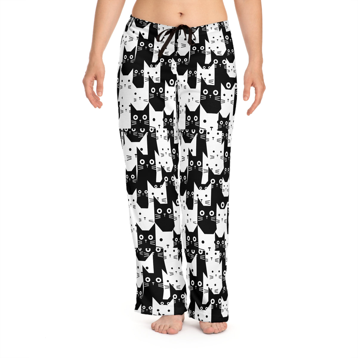 Cat-Themed Pajama Pants for Women, Cozy Lounge Wear, Cute Cat Print Sleepwear, Comfy PJ Bottoms, Cat Lover Gift Idea, Polyester Jersey Sleep