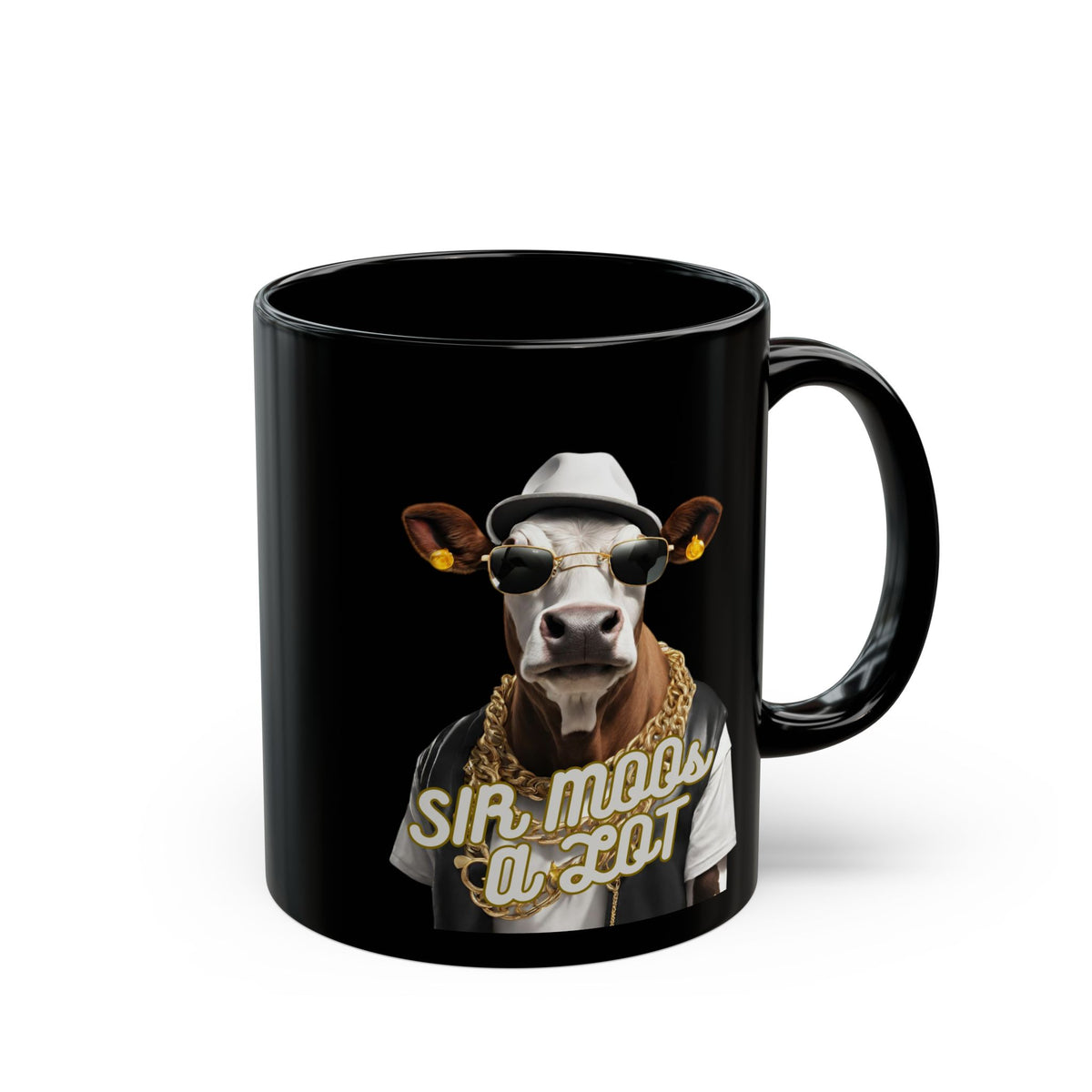 Sir Moos-a-Lot Cow Mug — Funny Hipster Cow Coffee Cup (Black, 11oz/15oz)