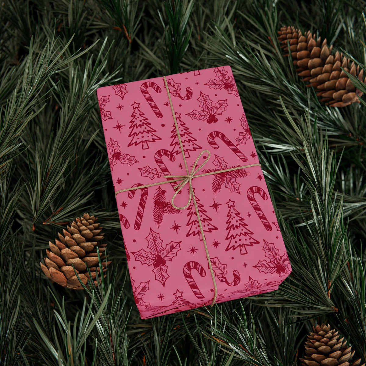 Pink Holiday Candy Cane Pattern Wrapping Paper | Christmas Gift Wrap Roll