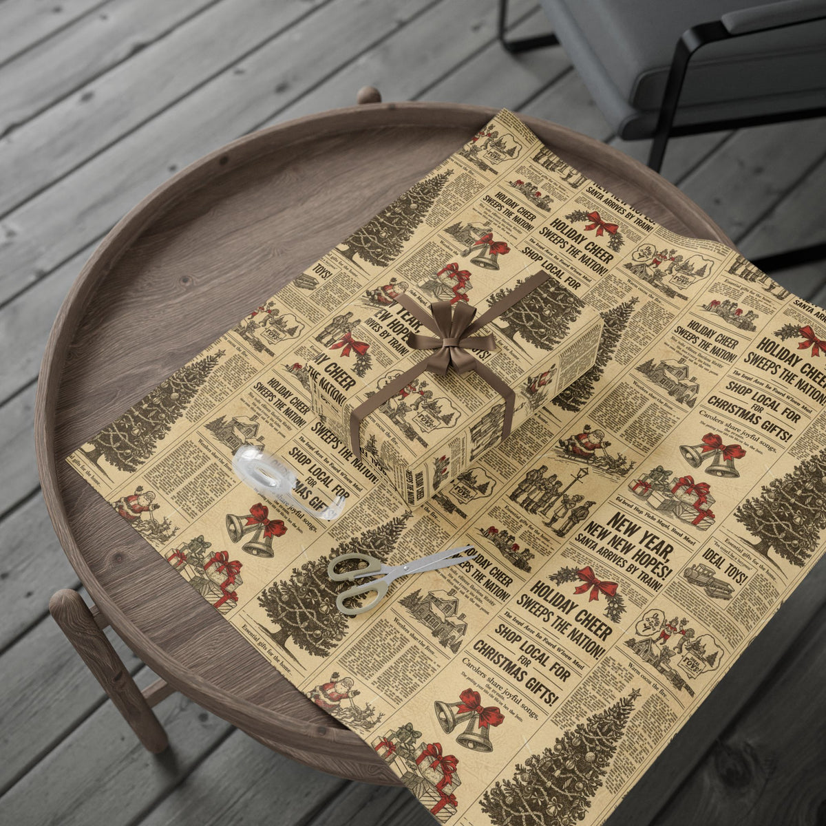 Vintage Newspaper Christmas Tree Wrapping Paper | Holiday Print