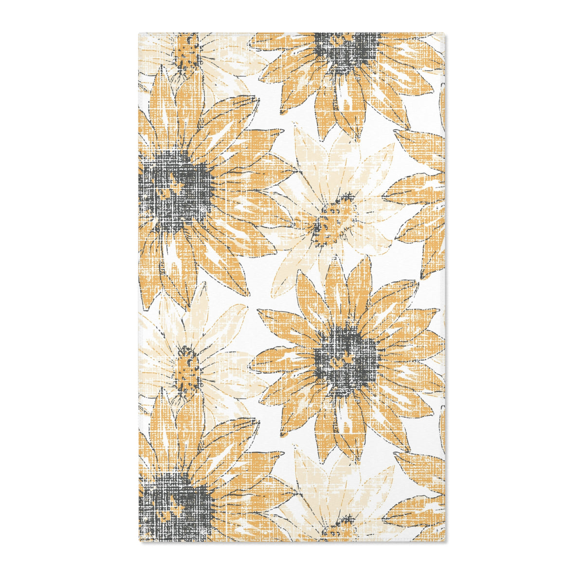 Sunflower Sketch Area Rug | Yellow Floral Accent Rug, Kitchen Mat