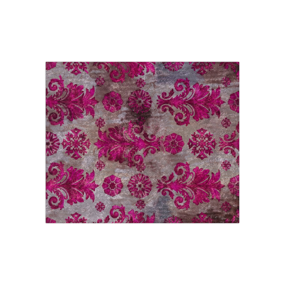 Damask Pink Crushed Velvet Blanket | Ornate Baroque Pattern, Plush Throw