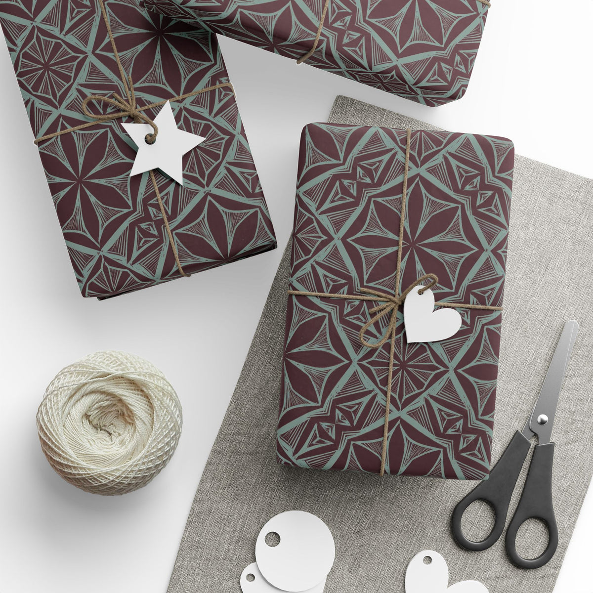 Geometric Starburst Pattern Wrapping Paper | Burgundy Teal Gift Wrap
