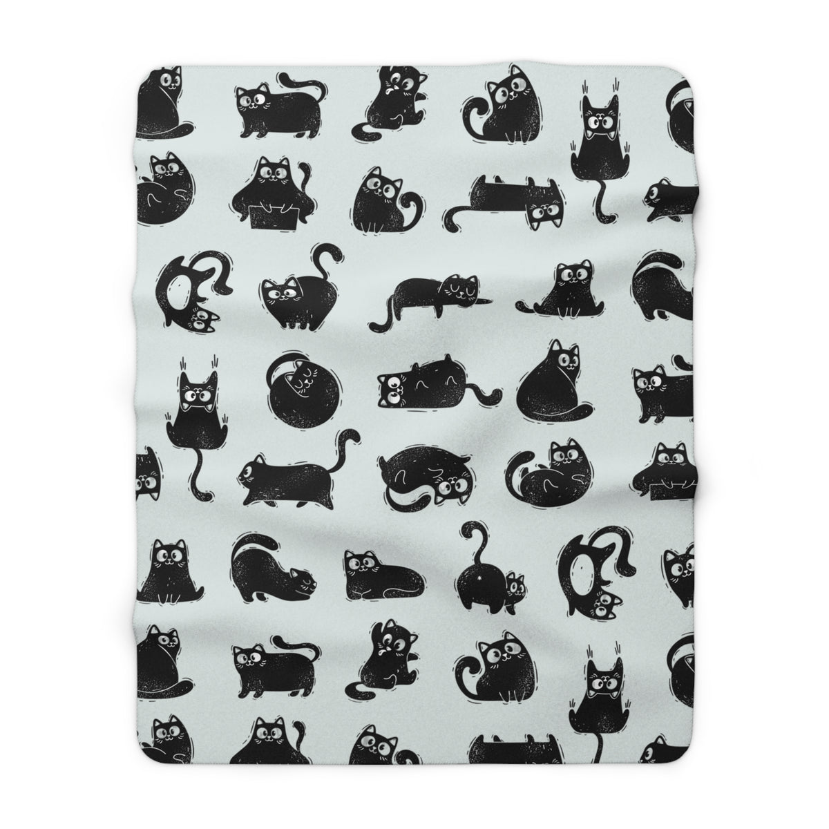 Niedliche Sherpa-Fleece-Decke mit schwarzem Katzenmuster