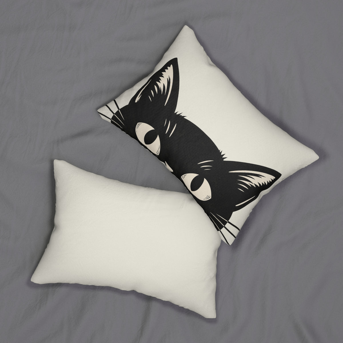 Peeking Black Cat Lumbar Pillow | Cute Spooky Halloween Cat Throw Pillow