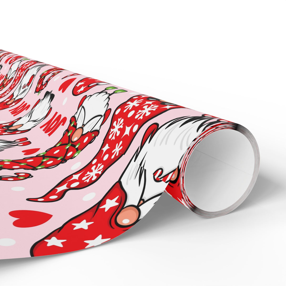 Christmas Gnome Pattern Wrapping Paper | Roll, Heart Motif