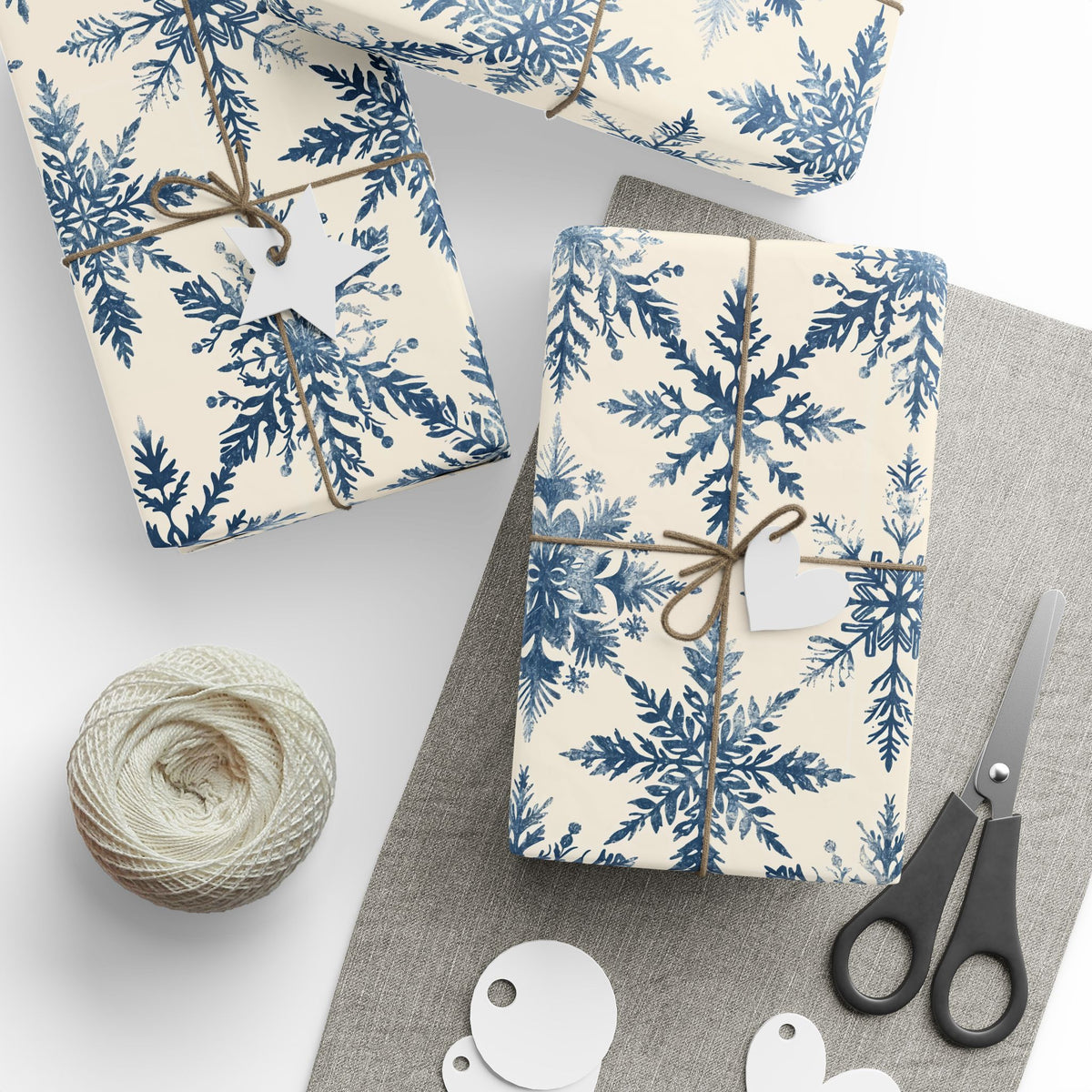 Winter Blue Snowflake Wrapping Paper Roll — Elegant Holiday Gift Wrap