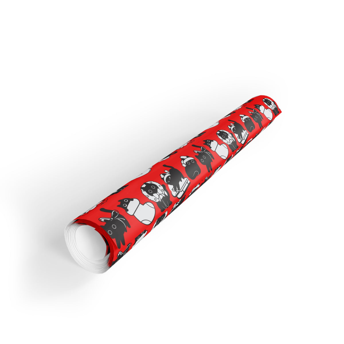 Cat Pattern Gift Wrap Roll — Red Holiday Wrapping Paper with Black & White Cats