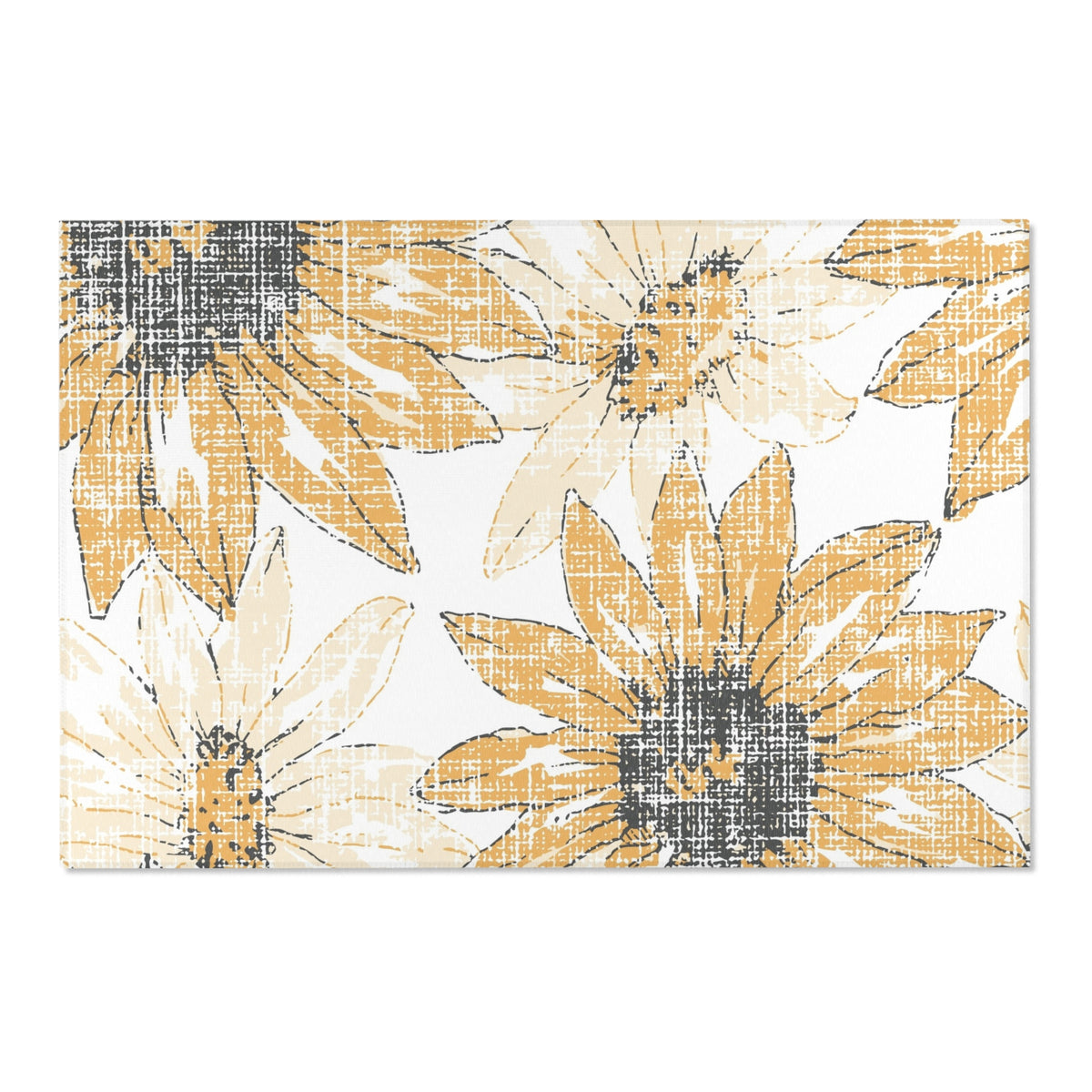 Sunflower Sketch Area Rug | Yellow Floral Accent Rug, Kitchen Mat