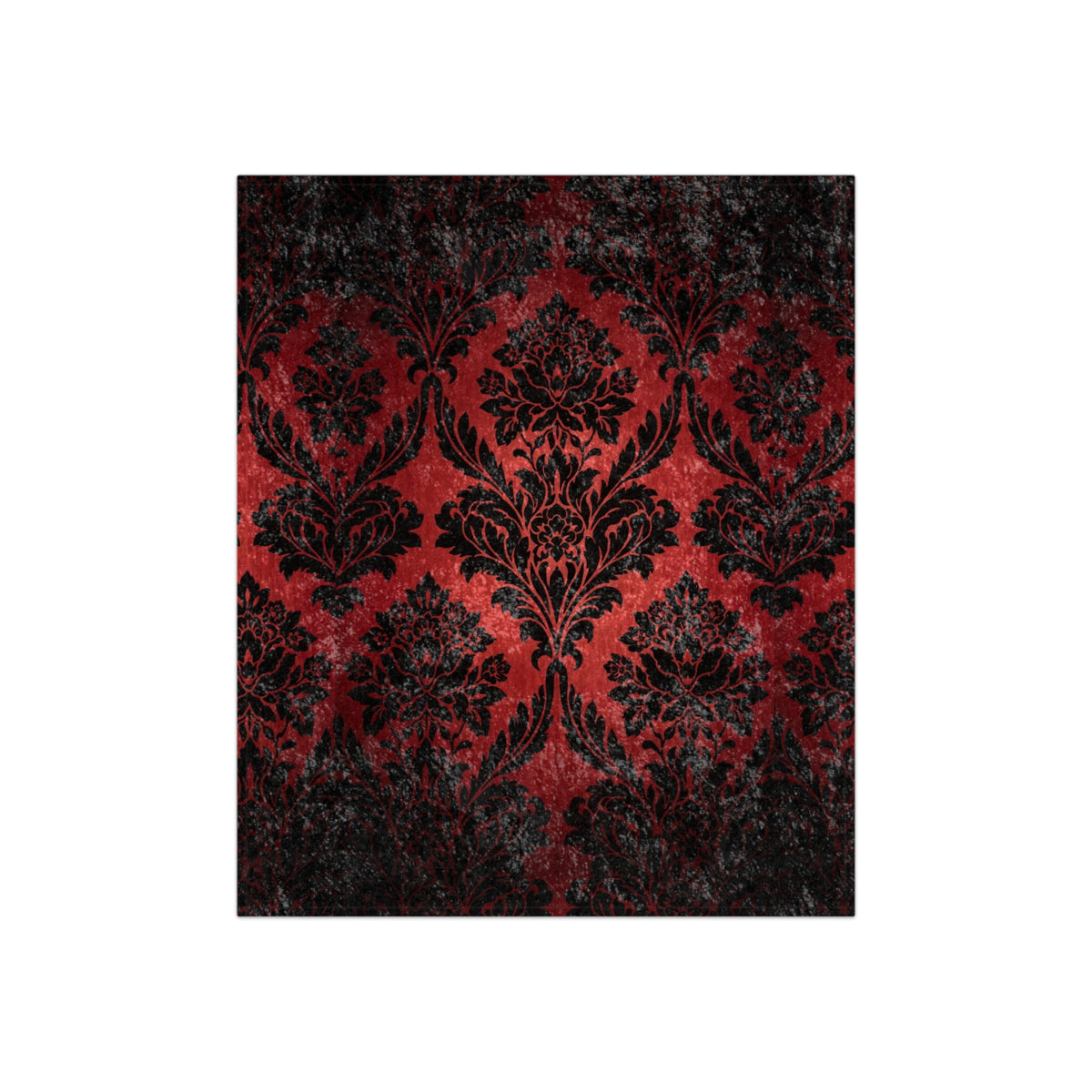 Square red and black damask floral throw blanket panel