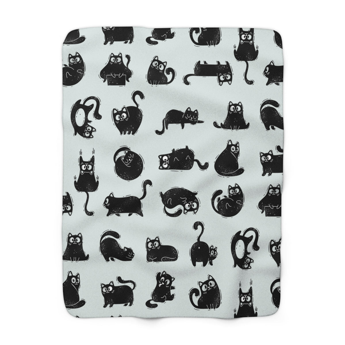 Niedliche Sherpa-Fleece-Decke mit schwarzem Katzenmuster