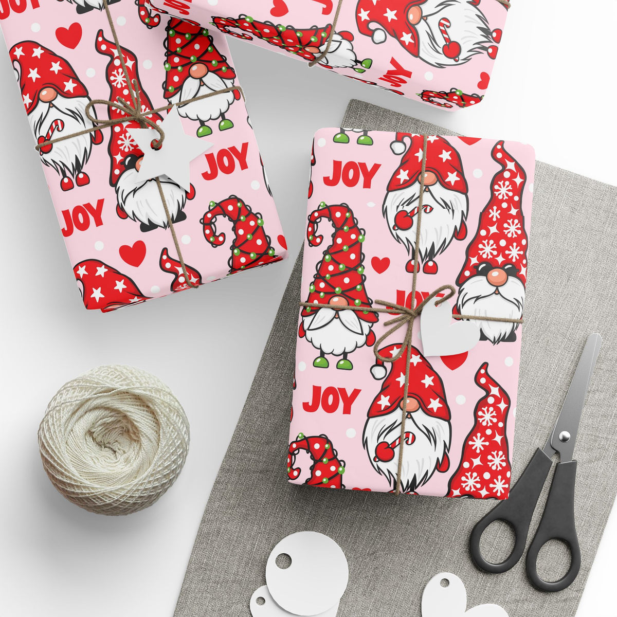 Christmas Gnome Pattern Wrapping Paper | Roll, Heart Motif