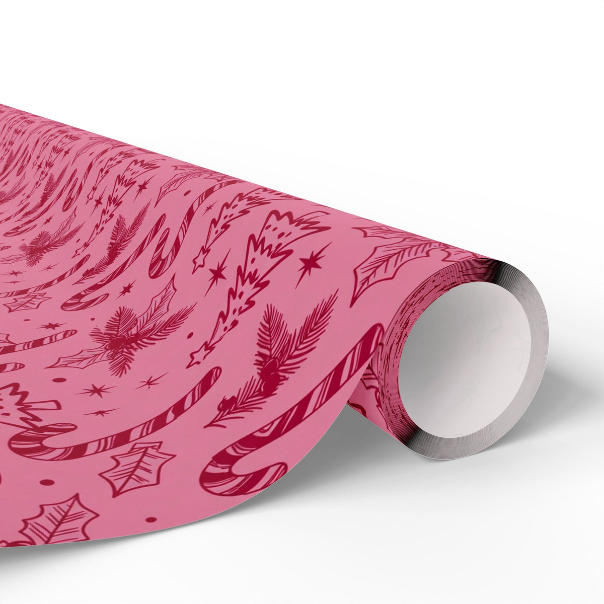 Pink Holiday Candy Cane Pattern Wrapping Paper | Christmas Gift Wrap Roll