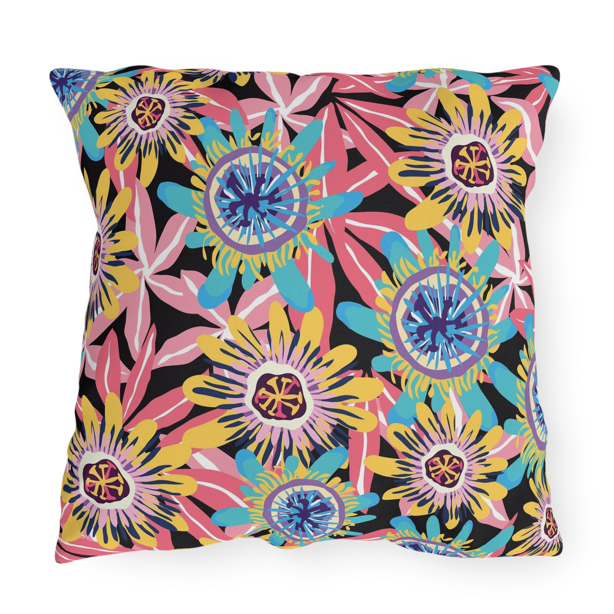 Abstract Floral Pattern Outdoor Pillows | Colorful Tropical Blossom Cushion