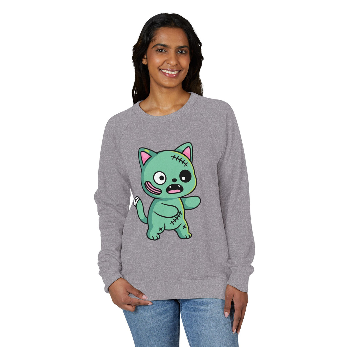 Cute Zombie Cat Crewneck Sweatshirt – Stitched Kitty Pullover