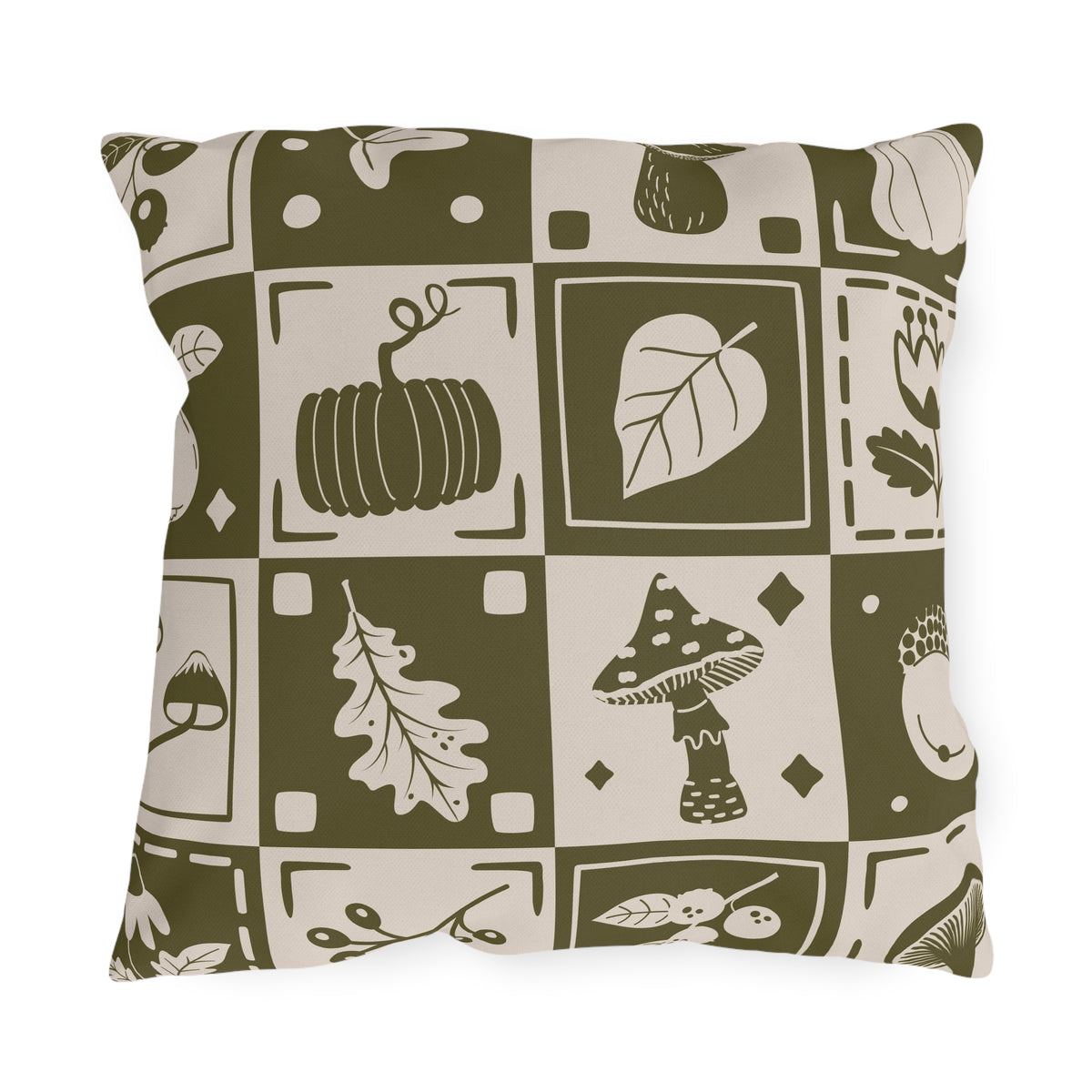 Autumn Botanicals Outdoor Pillow | Pumpkin Leaf Mushroom Acorn Pattern