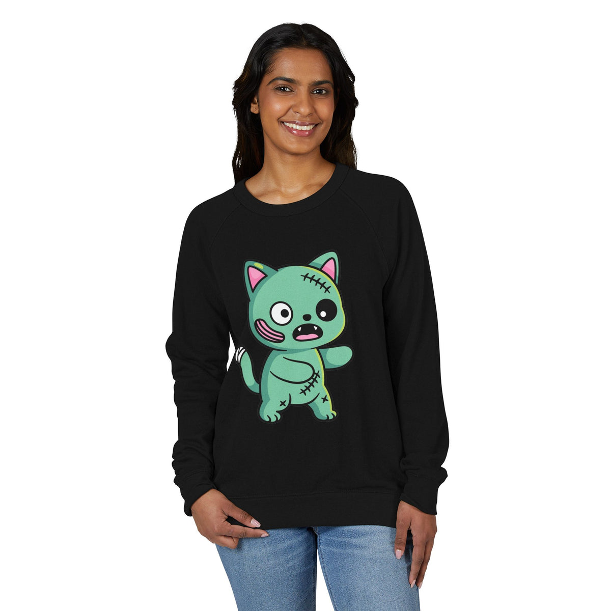 Cute Zombie Cat Crewneck Sweatshirt – Stitched Kitty Pullover