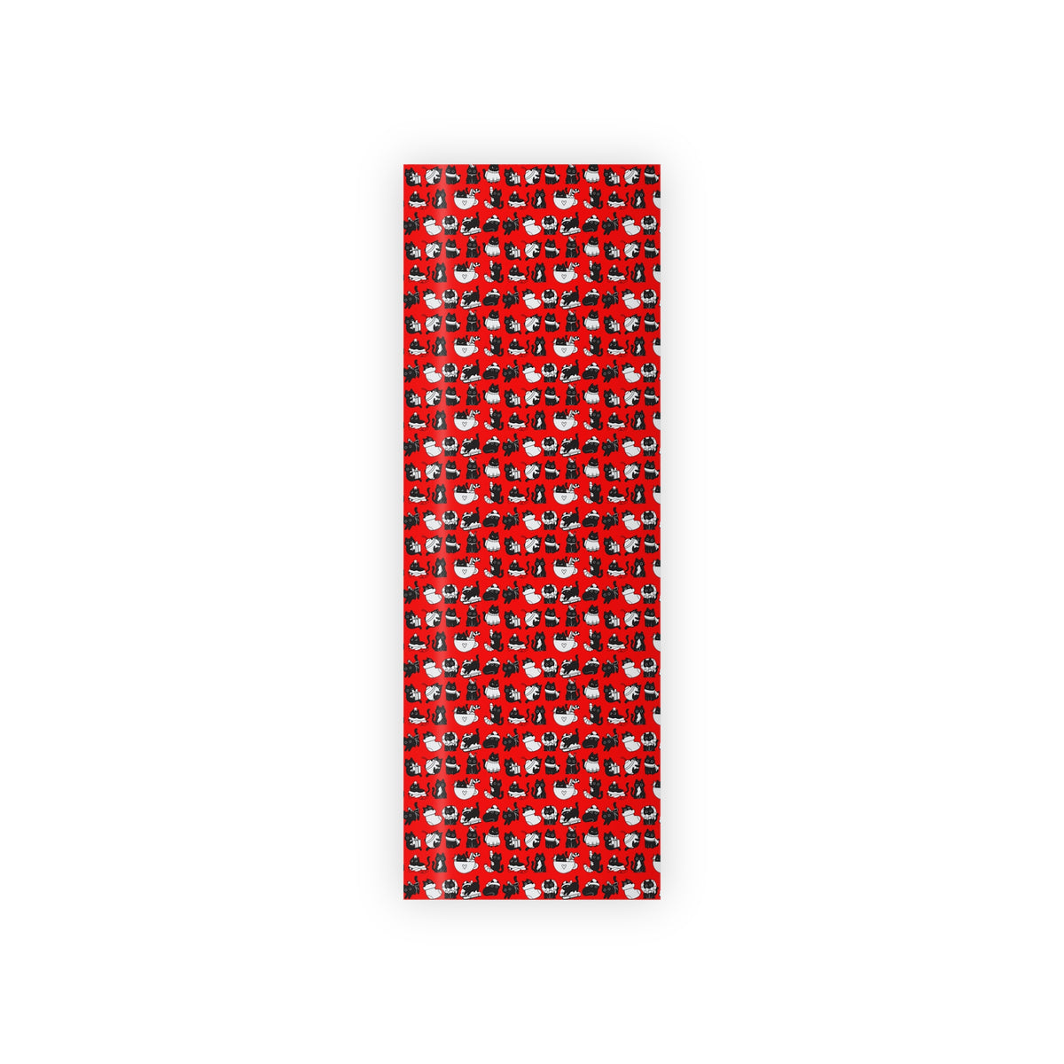 Cat Pattern Gift Wrap Roll — Red Holiday Wrapping Paper with Black & White Cats