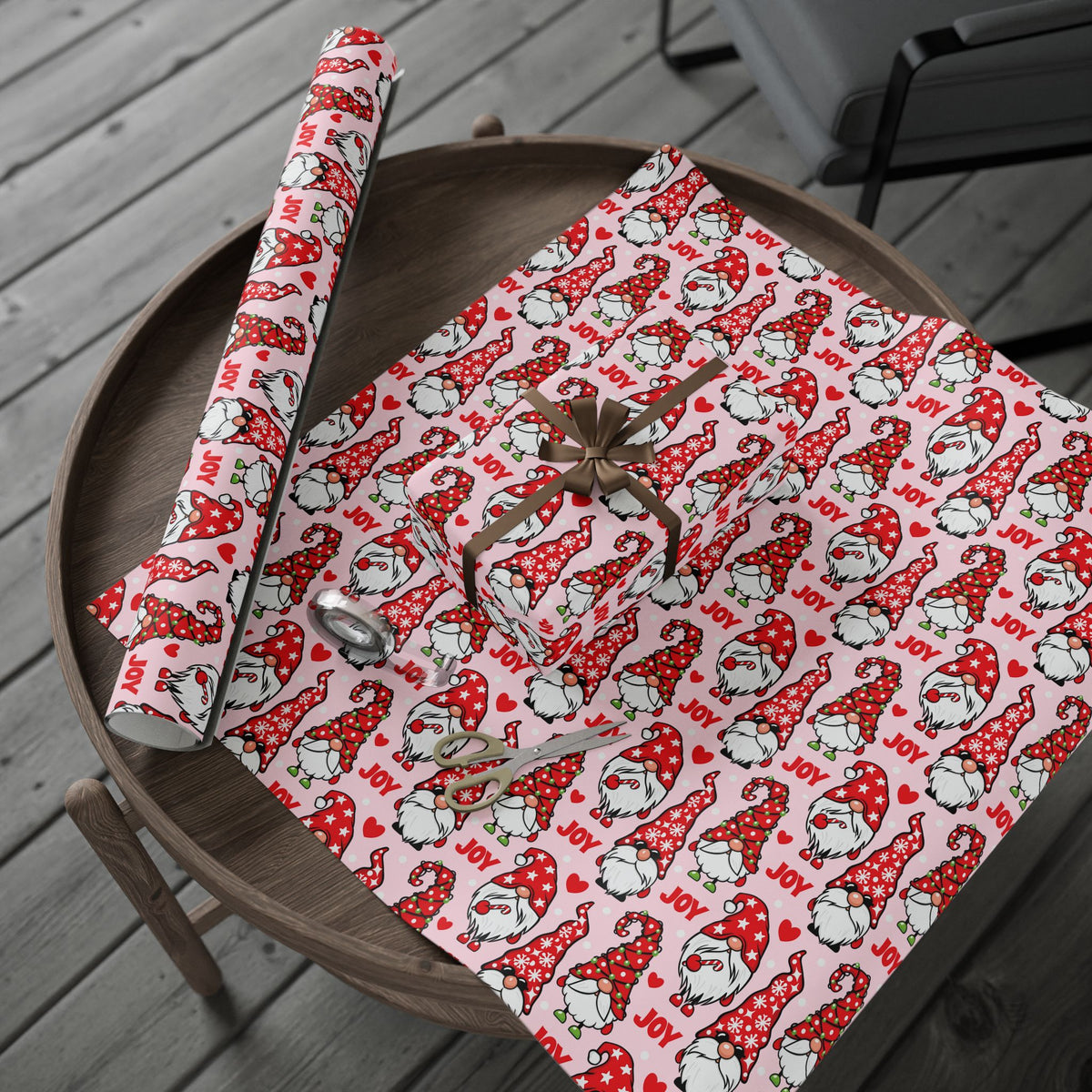 Christmas Gnome Pattern Wrapping Paper | Roll, Heart Motif