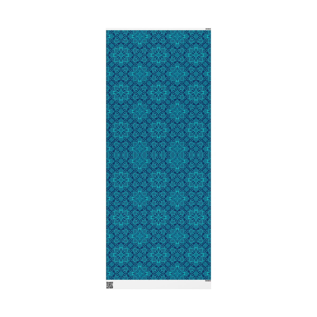 Teal geometric tile wrapping paper design, straight-on view of pattern panel